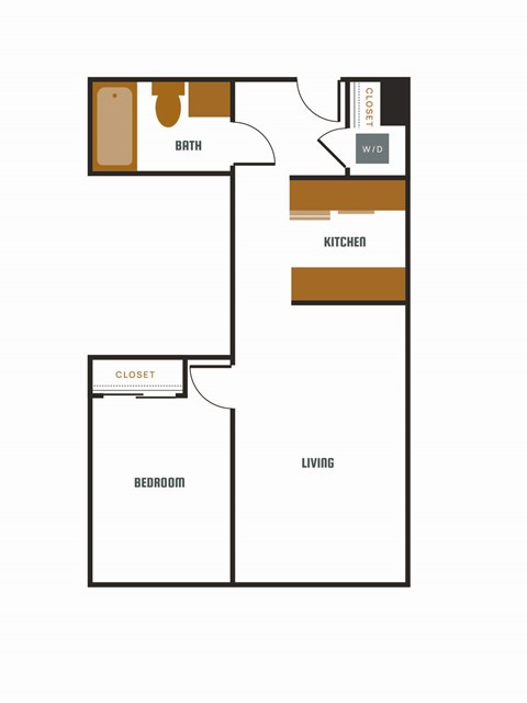 Floor plan for 1 bed, 1 bath, 668 sqft